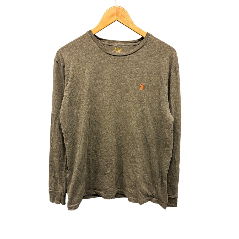 Polo Ralph Lauren Long Sleeve T-Shirt Men's Size S Brown Cotton Orange Pony Logo